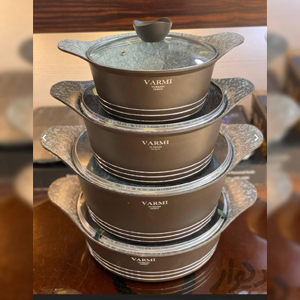 سرویس قابلمه چدن 8 پارچه وارمی قهوه ای